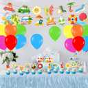 59 Pcs Pool Birthday Party Supplies, Summer Beach Pool Themed Party Decoration Pool Backdrop Balloons Cake Cupcake Topper for Swim Water Bash Luau Tropical Hawaii Themed Party Decor