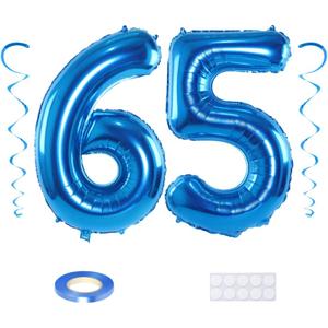 Maigendoo Jumbo 65 Number Balloon 40 Inch Large Digit Balloons Huge Helium Balloon Foil Mylar Balloon with Swirl Decorations for 65th Birthday Party Graduation Celebration Anniversary Event, Blue