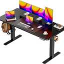 Huuger 55 x 28 Large Electric Standing Desk, Height Adjustable Computer Desk, 27.6" Deep Desktop, Stand up Gaming Office Table with 2 Hooks, 3 Preset Heights, for Home Office, Black
