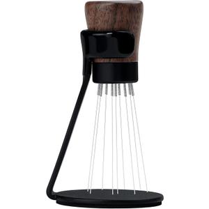 Normcore WDT Tool V2.1 with Stand, 9 Prong 0.23mm Espresso Distribution Too, Weiss Distribution Technique, Magnetic Coffee Stirrer with 16 Extra Needles, American Walnut Wood Handle, New Upgraded