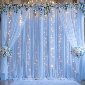 Blue Tulle Backdrop Curtains with Lights String for Parites Baby Shower 3010ft Blue Sheer Backdrop Curtains Drapes for Bridal Shower Birthday Party Photo Shoot Background Decorations(6 Panels 510ft)