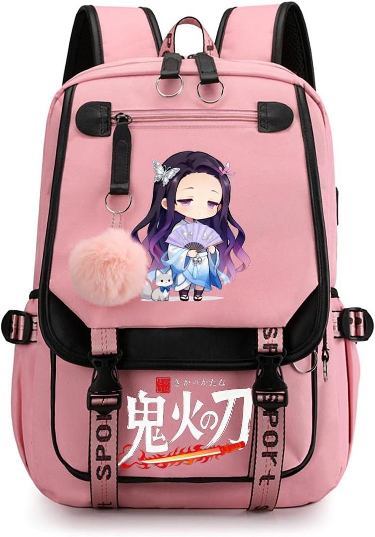 Anime Backpack for Girls, Kawaii Bookbag, Teen School Bag, Pink, Large