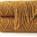 inhand Knitted Fall Throw Blanket for Couch and Bed, Knit Fall Decor Halloween Blanket with Tassel, Brown Lightweight Decorative Farmhouse Warm Woven Blankets and Throws for Women, 60"x80"