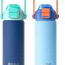 Kids Insulated Water Bottle with Pop-Open Straw & Spout 2-in-1 Lid, 18oz Leak Proof 18/8 Stainless Steel Vacuum Tumbler, BPA-Free Kids Cup For Travel School Boys Girls Toddler, 2 Packs Sea World