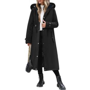 Womens Long Puffer Winter Coats Fleece Jacket Down Parka Warm Overcoat Thicken Quilted Jacket Removable Fur Coat, XL