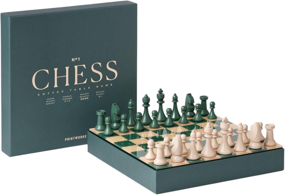 Classic Chess  Green Wooden Chess Set with Acrylic Board  Stylish Coffee Table Game for Adults & Kids Ages 5+  Multilingual Instructions Included