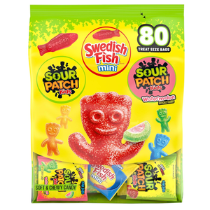 SOUR PATCH KIDS and SWEDISH FISH Mini Soft & Chewy Candy Variety Pack, Bulk Candy, BB April, May and September, 2026
