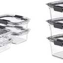Rubbermaid Brilliance Glass Storage Set of 4 Food Containers, Medium, Clear & Brilliance Glass Storage 4.7-Cup Food Containers with Lids, 3-Pack (6 Pieces Total), Clear 