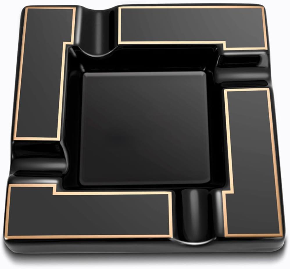 Cigar Ashtray Large Ceramic Cigarettes Ash Tray Black Cigars Ashtrays for Men travel, Indoor, Outdoor, Patio, Home, Office, Gift