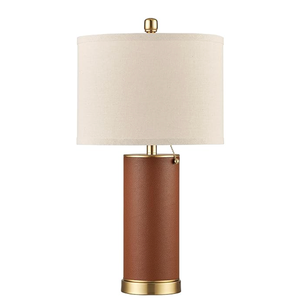 Brown PU Leather Table Lamps for Living Room Modern Home Decor Fabric Lampshade Desk Lamp Lighitng for Bedroom, Bedside, Farmhouse, Nightstand, Night Light