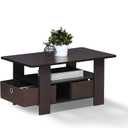 Furinno Andrey Coffee Table with Bin Drawer, Dark Walnut