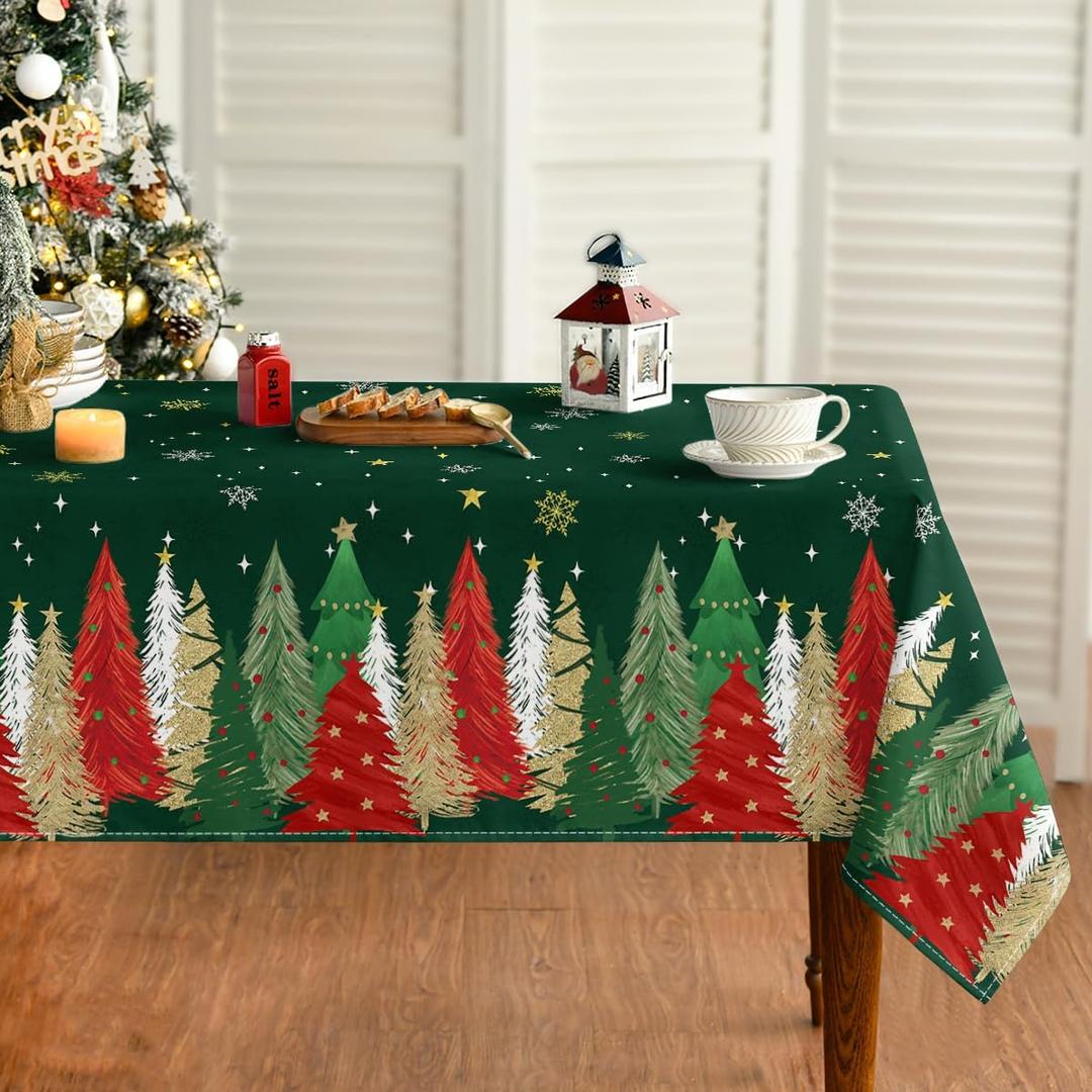 Horaldaily Christmas Tablecloth 60120 Inch Rectangular, Christmas Trees Green Washable Table Cover for Party Picnic Dinner Decor