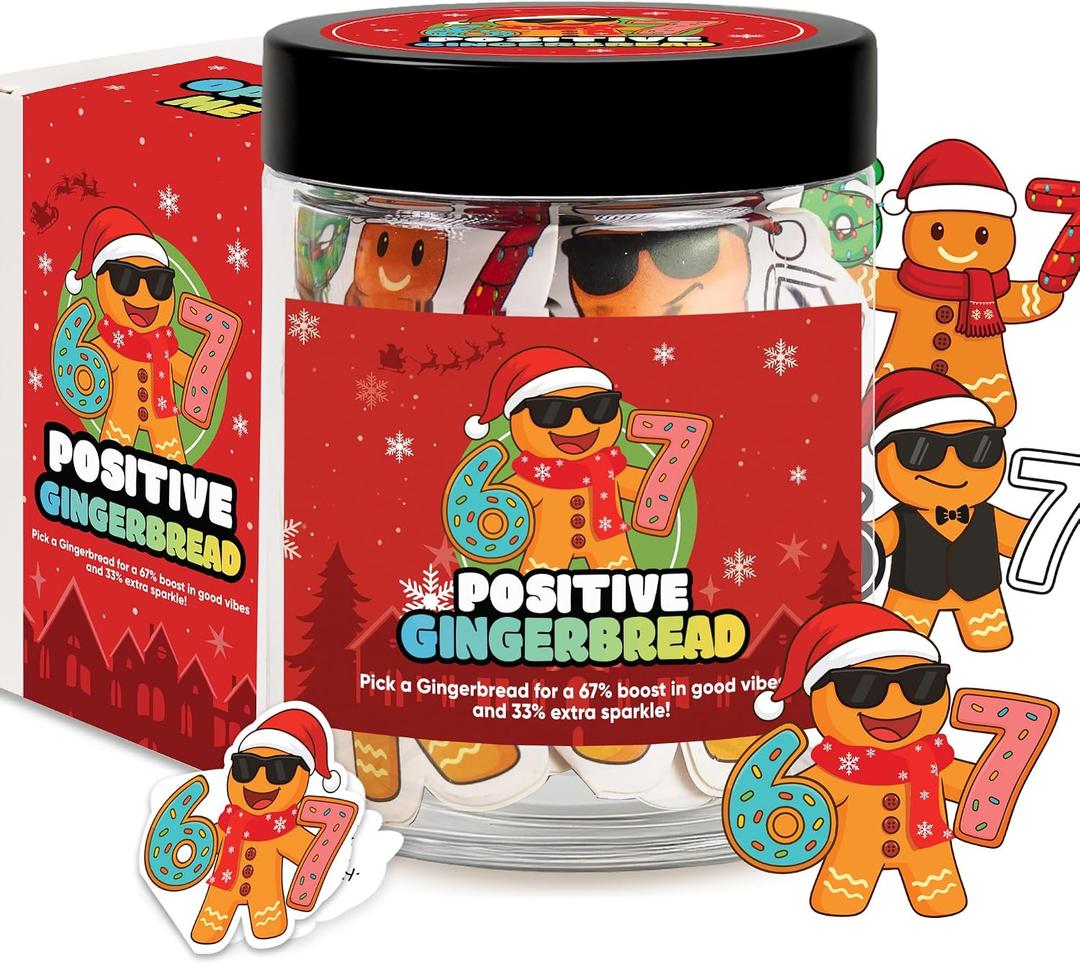 Positive Gingerbread 67 Jar with 60 Affirmation Card, Christmas Emotional Support Gingerbread Gifts for Women, Kids, Teens, 67 Gifts, Stocking Stuffer for Teen Girls, Boys, Women, Men