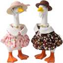 Desk Goose Outfits 7 Inches- 2 Set Cute Spring Summer Matching Dresses for Mini Desktop Geese with Hats Necklace, Magnetic Duck Goose Statue Accessories