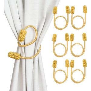 Rope Curtain Tiebacks, 6pcs Decorative Handmade Tie Backs Curtain Holdbacks Holders Cord for Window Sheer Drapes Indoor Outdoor, Gold