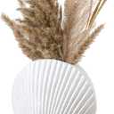 MyGift White Ceramic Flower Vases, 10 inch Pampas Grass Vase, Decorative Shell Shaped Vase for Living Room, Modern Aesthetic Home Decor