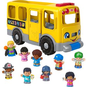 Fisher-Price Little People Toddler Toy Big Yellow School Bus & Community Heroes Set, Musical Pull-Along Vehicle & 9 Figures for Kids Ages 1+ Years