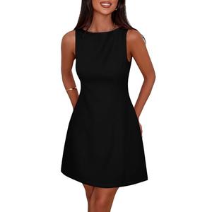 PRETTYGARDEN Womens Formal Short Dresses 2025 Summer Sleeveless Boat Neck A Line Elegant Mini Cocktail Party Dress (Black,X-Large)