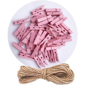 DurReus Tiny Clothes Pins Colorful Hang Up Photographs Drawings Party Clips Decor Baby Shower Game With Twine Pack 50 Pink