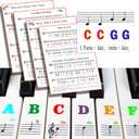 Piano Keyboard Stickers for 88/61/54/49/37 Key, with Piano Sheet Music,Large Letter Piano Key Stickers for Learning, Removable Notes Label for Beginners and Kids,Multicolor