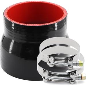 ID 3 to 3-1/2 inches Straight Black Silicone Reducer Coupler with 2 T-Bolt Clamps 4 Layers of Polyester Reinforcement Suitable High Level Turbo Pipe