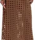 Ailoqing 2025 Summer Casual Long Skirt for Women Cotton Eyelet Beach Maxi Skirt with Underneath(Brown-L)
