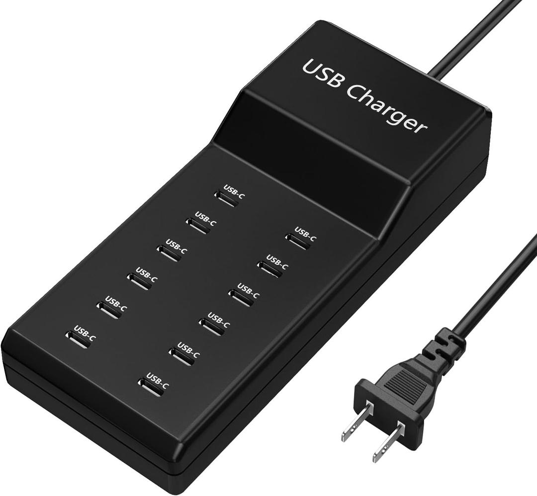 USB C Charging Station, 60W 12-Port USB C Charger, USB C Charger Multiple Devices, USB C Plug Desktop Charger Hub, USB C Wall Charger for iPhone 15/14/13/12, USB Powe Adapter for Samsung S24/S23/S22