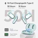 EUQQ Open Ear Bluetooth 5.4 Earbuds, Sport Over Earphones Wireless Headphones Built-in Mic with Ear Buds LED Display, Touch Control, IPX7 Waterproof Hook Design 50Hrs Playtime for Sports, Light Blue