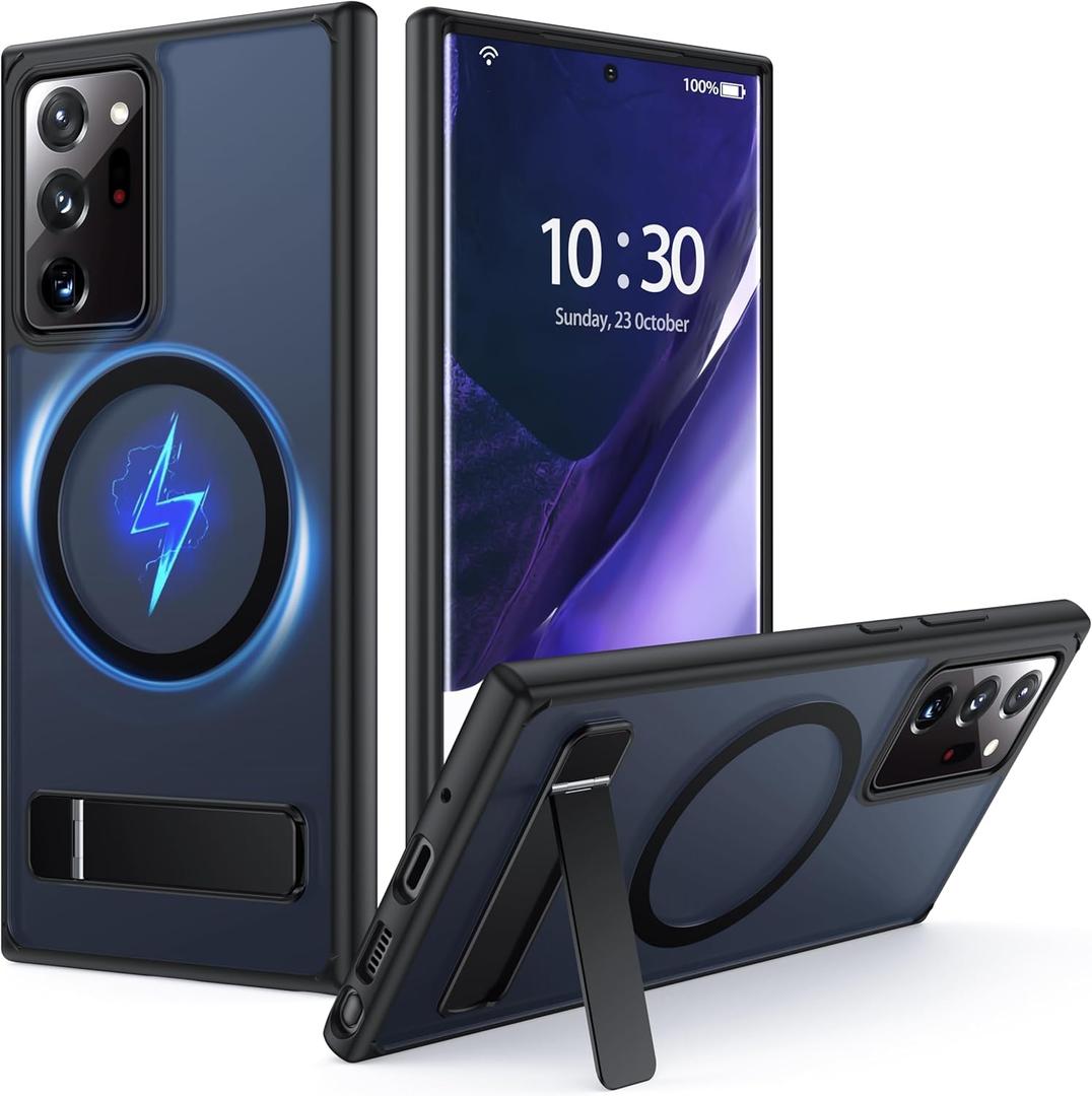 for Samsung Galaxy Note 20 Ultra Case with MagSafe [Adjustable Kickstand][Charge While Standing][Military Shockproof] Translucent Matte Soft Silicone for Note 20 Ultra 5G Phone Case, Black