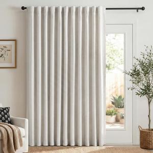 100% Blackout Shield Linen Blackout Curtains for Bedroom 96 Inches Long, Back Tab/Rod Pocket Living Room Drapes, Thermal Insulated Blackout Curtains 1 Panel Set, 100" W x 96" L, Beige