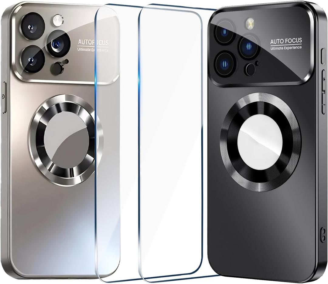 2 Pack Magnetic for iPhone 16 Pro Max Case,Compatible with MagSafe,Shockproof Anti-Scratch 16 Pro Phone Cover,Built-in Camera Lens Protector,with 2 Pack Tempered Glass Screen Protector