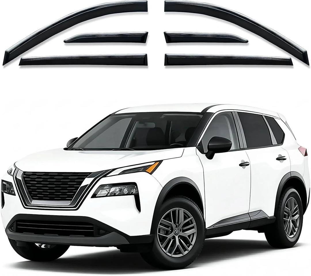 Rain Guards Window Visors 6 Piece Set for Nissan Rogue 2021 2022 2023 2024 2025 Window Deflectors, Out-Channel Vent Shades Car Accessories (for Rogue 21-25 6-Piece Chrome)