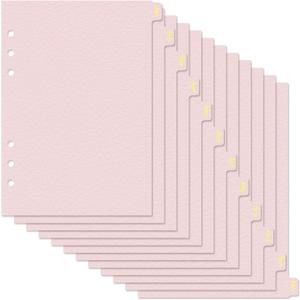 Koqye Leather Textured A5 6-Ring Binder Dividers with 12 Monthly Tabs, Pink Paper Index Page Separators for Planner/Organizer (1 Set - 12 Monthly Tabs)