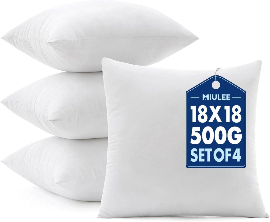MIULEE Pillows Inserts, Pack of 4 18x18 Inch 100% Virgin Microfiber Filling Throw Pillows for Bed Couch Sofa