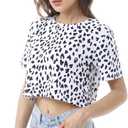 Womens Graphic Tees Crop Top,Trendy Short Sleeve Summer Dalmatian Print Cropped Crop Tops for Womens