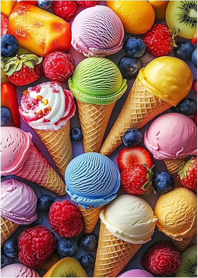 Jeaiciro 100 Piece Puzzles for Kids Ages 6-8 & 8-10, Delicious Ice Cream Jigsaw Puzzle, Educational Kids Puzzle, Large Piece Puzzles for Adults, Fun Family Activity 11 * 15in