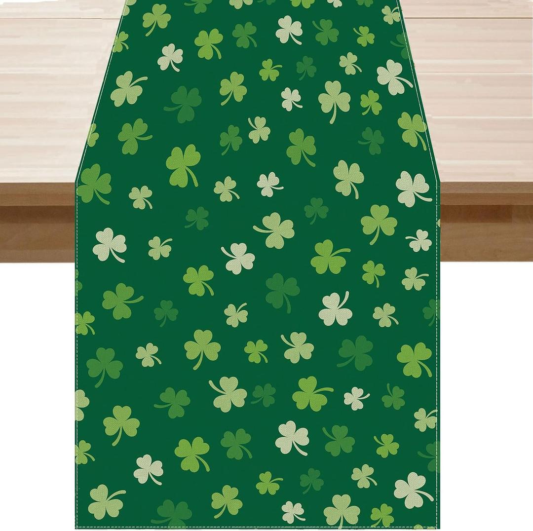 2 x XCHI Green Shamrocks St. Patrick's Day Table Runner Table Decoration for Party Home Kitchen Dining Holiday Decor 13x60 Inch