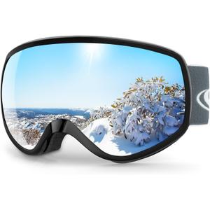 findway Kids Ski Goggles, Kids Snowboard Goggles for Boys Girls Toddler age 3-12 (Black Frame Silver Lens(vlt 21%))