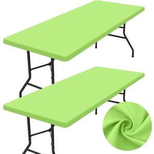 homing 2 Pack Rectangle Table Cloth, Elastic Fitted Fabric Tablecloth Fits for 8 Foot Folding Tables, Washable Table Cover for Picnic, Camping, Indoor & Outdoor (Lime Green, 30" x 96")
