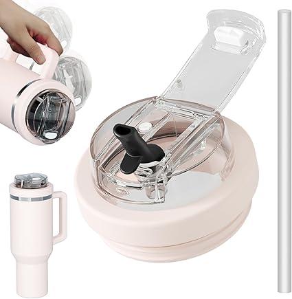 Tnvee 40 Oz Tumbler Flip Straw Lid for Stanley Tumbler- Silicone Cup Lid Replacement with Dustproof Cover Leak Proof for 40 OZ Stanley Cup Accessories - Rose Quartz