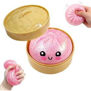 Glitter Dumpling Squishy,2026 New Shimmering Dumpling Squishy Mystery Box,Colorful Dumplings Stress Balls Fidget Sensory,Squeeze Toy for Stress Relief Stretchy Desk Toys(Glitter Pink)