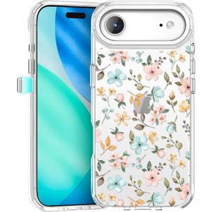 pcgaga Aesthetic Phone Case for iPhone Air 6.5" with Embossed Patterned Hard Clear Back Cover,Slim TPU Bumper,Camera Frame -360°Shockproof Full Protection,Floral