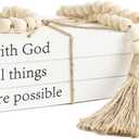 Decorative Books for Home Decor, White Faux Books for Decoration, Rustic Farmhouse Stacked Display Books (with God All Things are Possible)