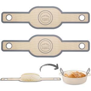 Silicone Bread Sling Oval- Non-Stick & Easy Clean Reusable Oval Silicone Baking Mat for dutch oven. With Long Handles Sourdough Bread Baking mat tools supplier Liner, 2 pcs Gray