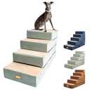 DOGGO Selection All-in-One Adjustable Dog Stairs – 5-Step Premium Pet Ramp for Small to Medium Dogs – Sturdy, Non-Slip & Versatile for Beds, Sofas & More - Soft Cover, Modern Design (Green)