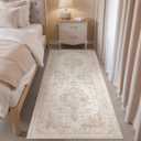 2x6 Washable Runner Rug Beige Neutral Carpet for Kitchen Hallway Distressed Vintage Non-Slip Low Pile Soft Lightweight Vacuumable Throw Rug for Bathroom Bedroom Office Laundry