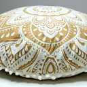 CRAFT KALA 32 Inch Meditation Floor Pillows Cover Round Pillow Cover Seating Hippie Decorative Bohemian Mandala Cushion Cover Outdoor Yoga Living Room Throw Ottoman Poufs Cover (White Gold Flower)