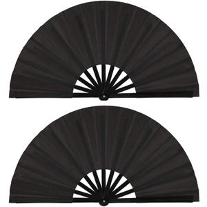 Large Folding Hand Fan, Folding Hand Fan for Women, Hand Fans,Chinese Kung Fu Tai Chi Hand Fan for Party, Dance, Decorations, Festival, Gift,Wall Decoration. (Black, 2 Pack)