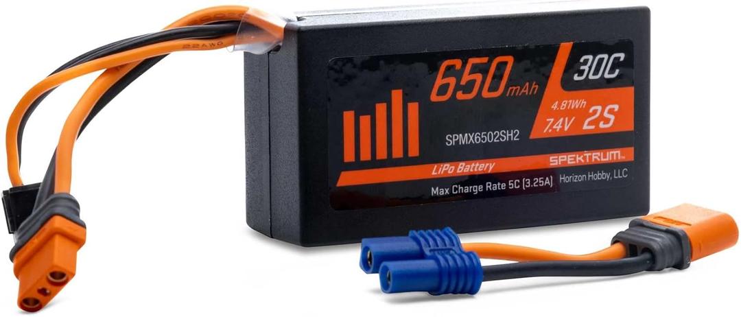 Spektrum 7.4V 650mAh 2S 30C LiPo Battery: IC2, SPMX6502SH2