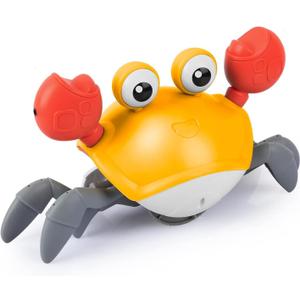 Crawling Crab Baby Toys Upgrade Version - 3 Speed & Music Control, Cute Dancing Essentials Electric Induction Sensory Stuff Moving Toy for 3 4 5 6 7 8 9 10 11 12 Year Old Boys or Girls (Orange)